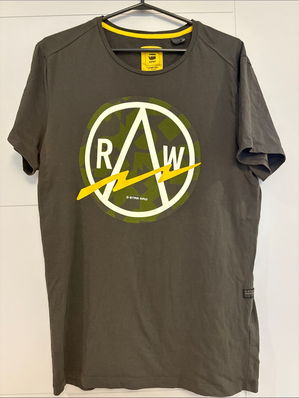 G-Star Olive Tee with Yellow Lightning RAW Emblem